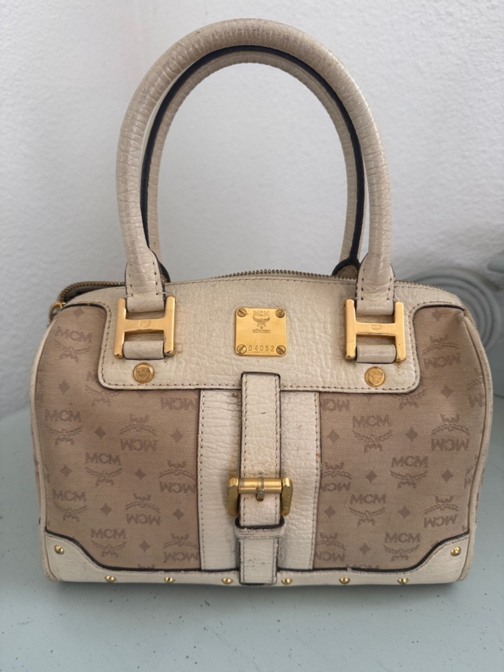 MCM Visetos Beige Boston Bag